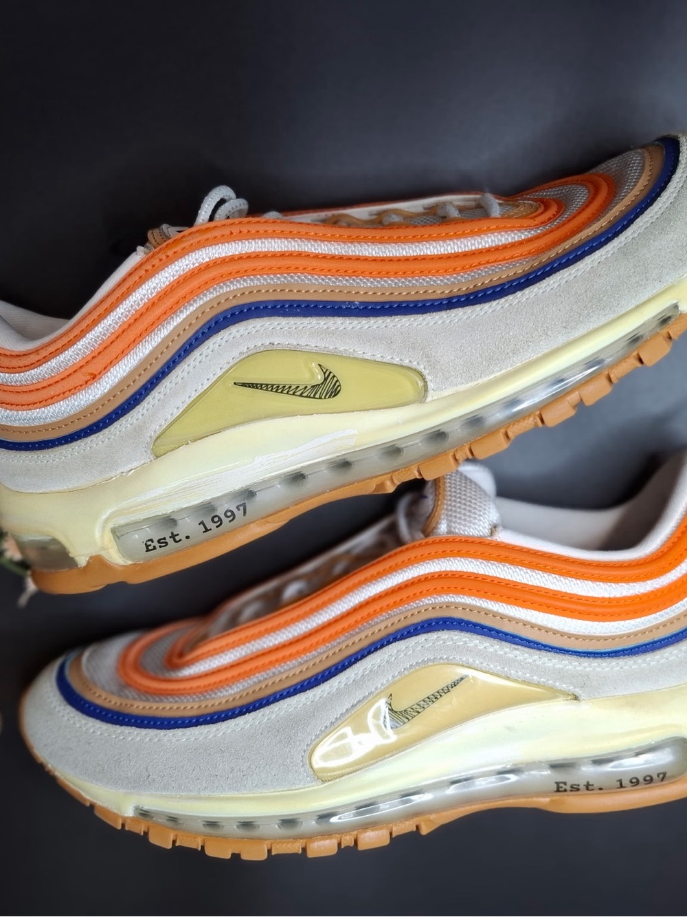 Nike Kids Air Max 97 in Cream with Orange and Blue Accents